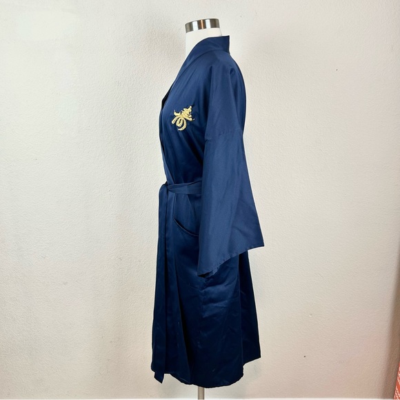 Authentic Japanese Navy Blue Gold Embroidered Kimono Robe - Picture 7 of 14